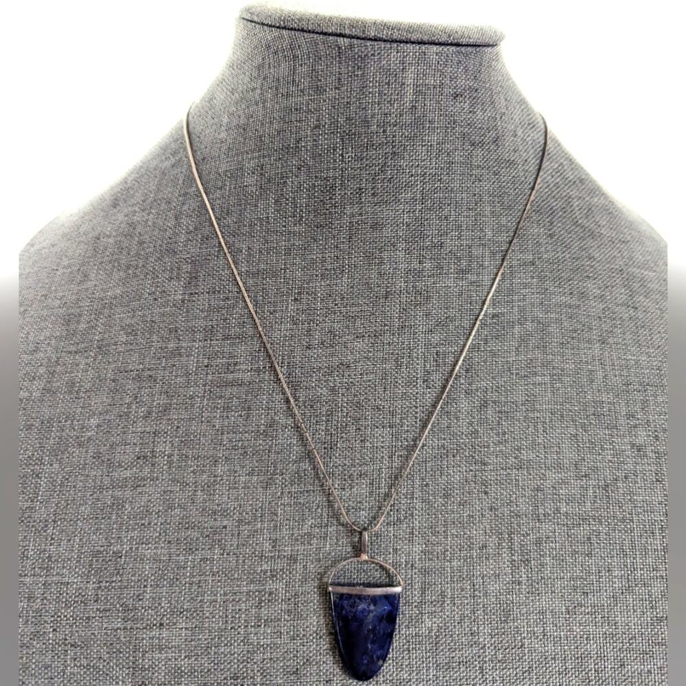Vintage 925 Sterling Silver Italy Boho Western Lapis Lazuli Pendant Necklace